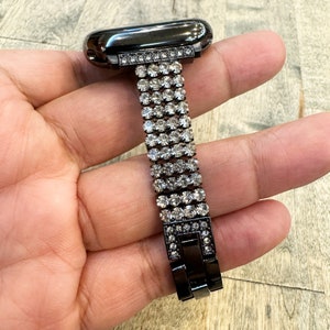 Black Bling Diamond Apple Watch Slim Band Strap Alloy Metal Bracelet Womens Mens Charm 3D 38 40 41 42 44 45 46 49mm Series 4 5 6 7 8 9 10 SE