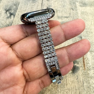 Silver Bling Diamond Apple Watch Slim Band Strap Alloy Metal Bracelet Womens Charms 38 40 41 42 44 45 46 49mm Series 1 2 3 4 5 6 7 8 9 10 SE
