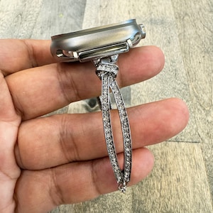Silver Bling Diamond Ribbon Apple Watch Slim Band Strap Alloy Metal Bracelet Womens Charm 38 40 41 42 44 45 46 49mm Series 4 5 6 7 8 9 10 SE