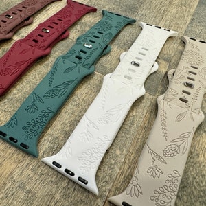 Floral Engraved Silicone Apple Watch Band: Dandelion Design
