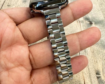 Silver Stainless Steel Apple Watch Band Glossy Slim Bracelet Women Strap 38-49mm Series 10
