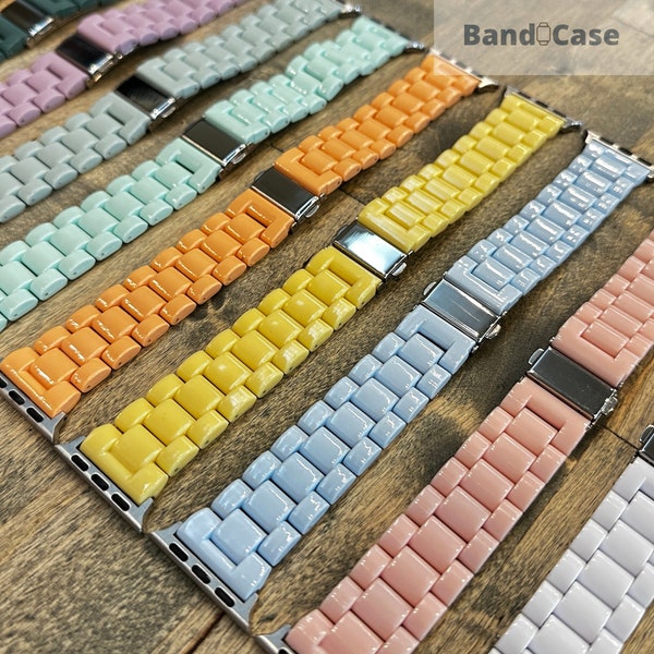 Colorful Resin Apple Watch Band Light Weight Case Protection 41 45 49mm Charm Stainless Steel Clasp Series 9 8 7 6 5 4 3 SE