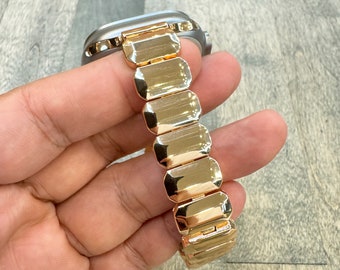 Correa de Apple Watch en oro rosa: pulsera de acero inoxidable con diseño de caramelo