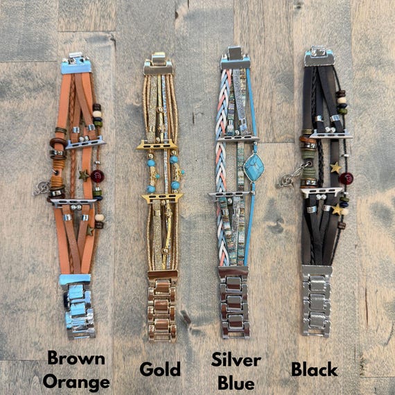 NEW Gold Boho Leather Apple Watch Band with Charms GOLD APPLE WATCH BAND- THE BOHO GLAM – Copper Robin main image 4