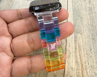 Rainbow Resin Apple Watch Band Lightweight Acrylic 38 - 49mm Charm Series 1-11 Women Gifts