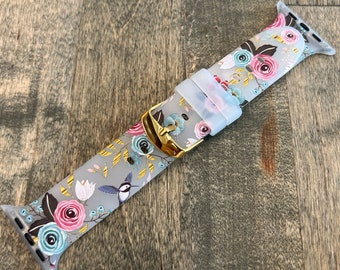 Floral Print Silicone Apple Watch Band: Women's Charm Wristband
