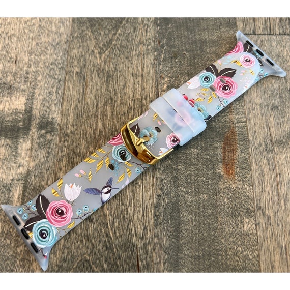 Floral Print Silicone Apple Watch Band: Women's Charm Wristband