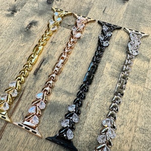 Crystal Diamond Hearts Apple Watch Band: Slim Alloy Metal Bracelet