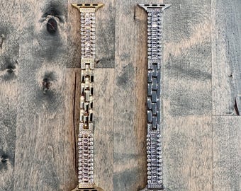 Correa de acero inoxidable elegante para Apple Watch con cristales