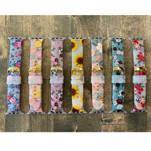 Transparent Floral Print Pattern Silicone Band for Apple Watch Ultra 2 38/40/41/42/44/45/49mm Womens Charm Wristband Series 10 9 8 7 6 5 4 3