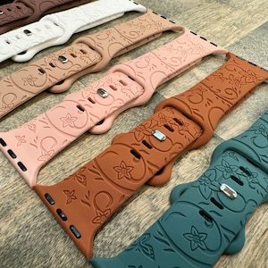 Floral Engraved Silicone Apple Watch Band: Star Flower Design