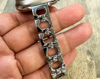 Silver Square Pattern Apple Watch Band: Metal Link Bracelet