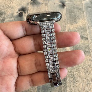 Silver Diamond Apple Watch Slim Band Alloy Metal All Rhinestones Womens Mens Charms Bling 38 40 41 42 44 45 46 49mm Series 3 4 5 6 7 8 9 10