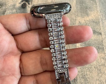 Zilveren diamanten Apple Watch slanke band gelegeerd metaal Alle strassteentjes Dames herenbedels bling 38 40 41 42 44 45 46 49 mm serie 3 4 5 6 7 8 9 10