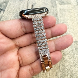 Rose Gold Bling Diamond Apple Watch Slim Band Strap Alloy Metal Bracelet Womens Charms 38 40 41 42 44 45 46 49mm Series 3 4 5 6 7 8 9 10 SE