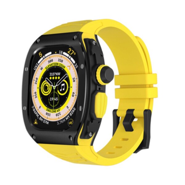 Bracelet pour montre Apple Watch Ultra 1 Ultra 2, noir et jaune, protection complète, kit de modification de bracelet en silicone de 49 mm, série 8 9