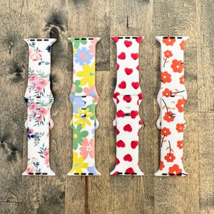 Floral Silicone Apple Watch Band: Pastel Flower Print Wristband