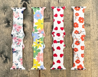 Floral Silicone Apple Watch Band: Pastel Flower Print Wristband