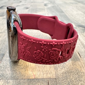 ワインレッド ローズエレガンス ソフトシリコンバンド Apple Watch Ultra 2 38/40/41/42/44/45/46/49 mm レディース チャーム リストバンド シリーズ 10 9 8 7 6 5 4 3 2
