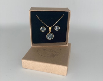 Jewelry made of vegan leather necklace + earrings Artisa handmade gold crocodile
