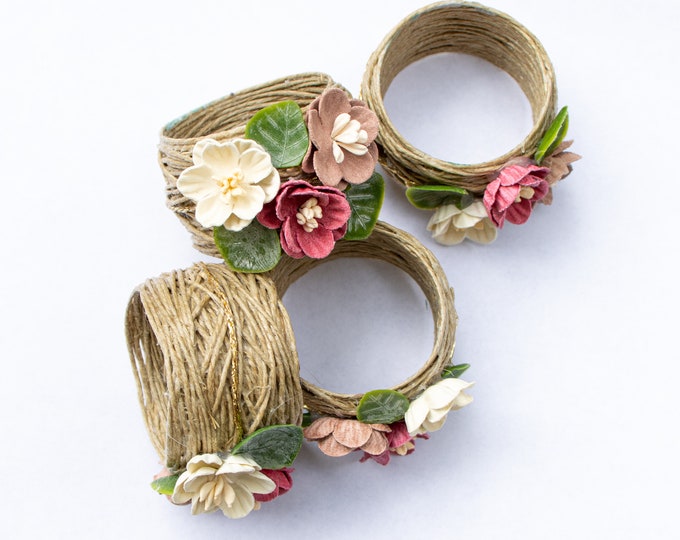Hemp Rings Beautiful Natural Hemp Napkin Rings With Pink and White Flowers - Etsy