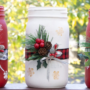Christmas Decorative wide mouth Mason Jars  available in red and white color, in set of 3 or single