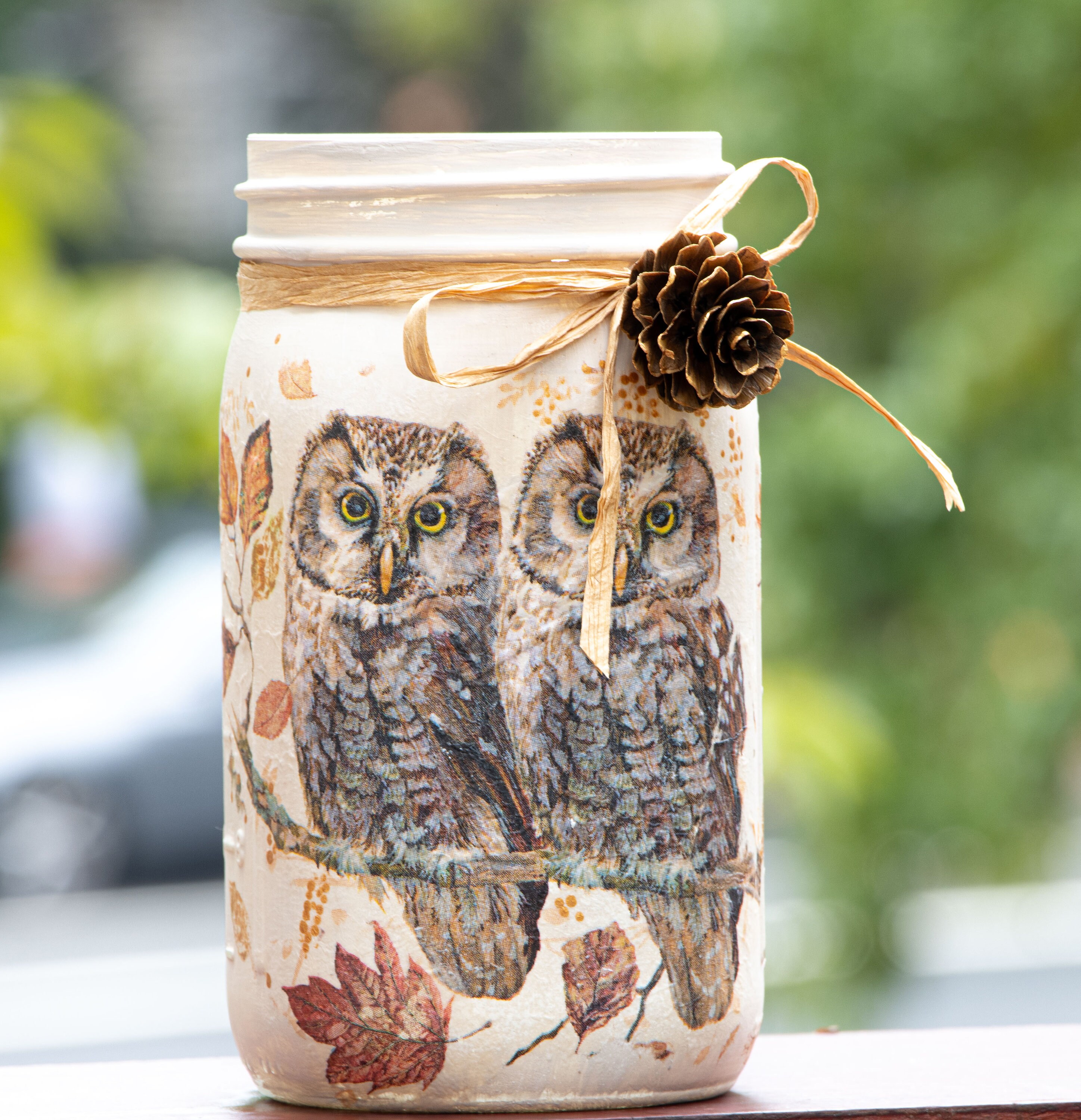 Decorative Wide Mouth Mason Jar in Beige With Two Owls for Fall .mason ...
