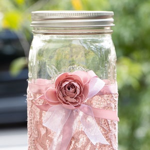 Jar Pink Ribbons Decorative Dusty Pink Lace Mason Jar for Weddings and Special Events - Etsy