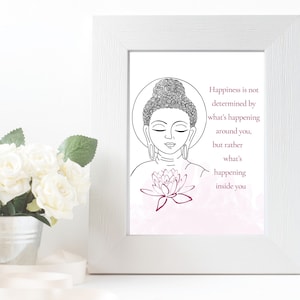 Happiness Motivational Quote digital printable wall art, Minimalist buddha wall art, inspirational quote print, buddha art, downloadable
