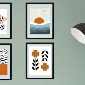 Conjunto de 4 murales digitales imprimibles en color óxido, arte mural minimalista