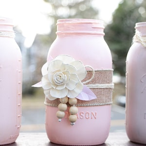 Decorative wide mouth Mason Jars in shades of pink for home decor, available in set of 3 or single piece, great idea for gifting