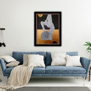 Originele yoga pose tekening met potloden en acryl op papier 30*40cm