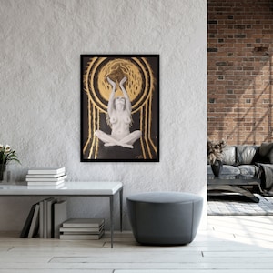 Originele handgemaakte wanddecoratie beeldende kunst yoga tekening op papier 50*70cm, acryl en potloden "Wedergeboorte"