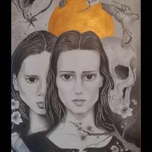 charcoal drawing, graphite original drawing painting acrylics wall decoration fine art painting