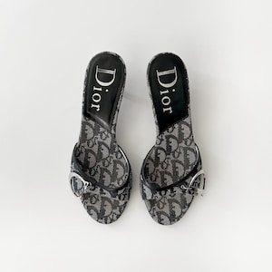 vintage dior navy oblique monogram kitten heel mules (size 37.5)
