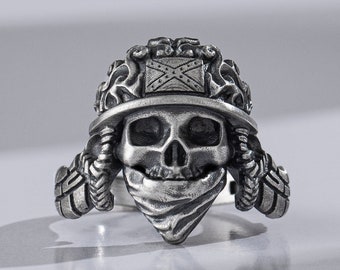 Biker Skull with Mask Mens Silver Ring, Cool Unique Gothic Punk Ring For Men, Fantasy Motorcycle Goth Ring, Vintage Jewelry, Christmas Gift