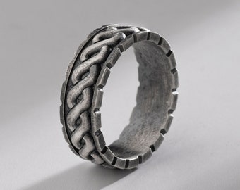Celtic Sign Mens Wedding Band Ring in Silver, Vintage Viking Promise Ring For Him, Mythology Engraved Engagement Ring, Unique Birthday Gift