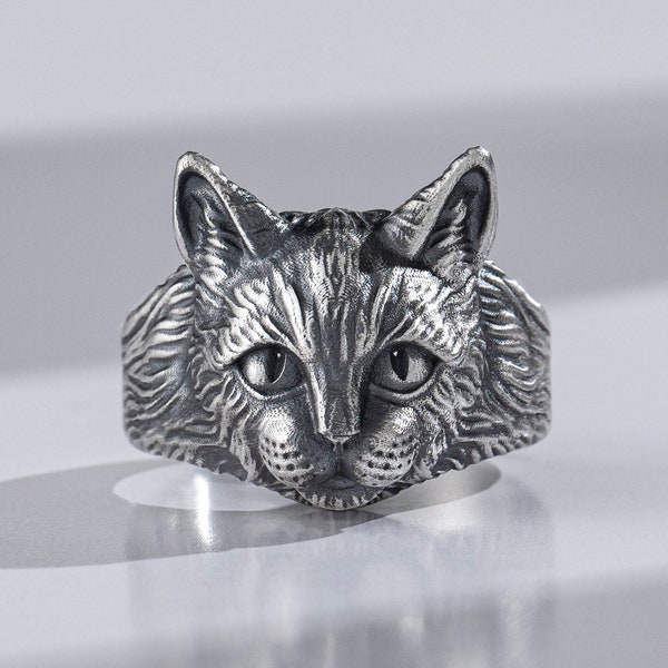 Cat Dainty Animal Sterling Silver Ring For Best Friend, Vintage Fantasy Unique Cat Ring For Mom, Dainty Gothic Men Jewelry, Christmas Gift