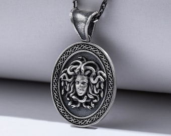 Greek Mythology Medusa Goth Charm Necklace, Silver Engraved Gothic Medusa Pendant, Handmade Minimalist Pendant Necklace, Greek Jewelry