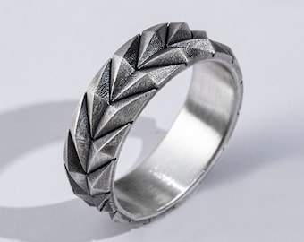 Bague de mariage unique pour hommes en argent sterling, bague de promesse géométrique délicate pour petit ami, ornement bracelet de fiançailles à la mode au mari