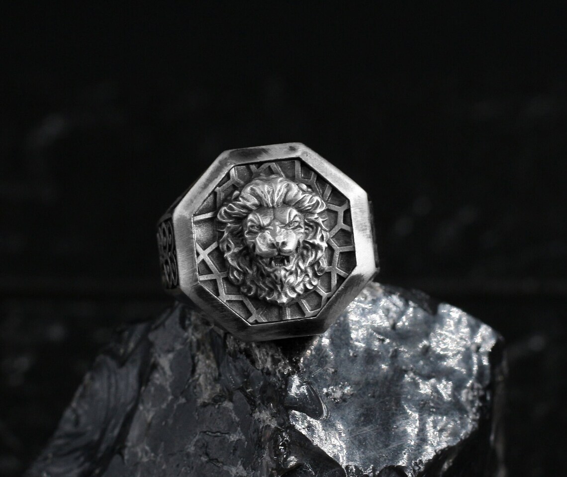 Silver Lion Ring Men Mens Lion Head Ring Silver Pinky Etsy