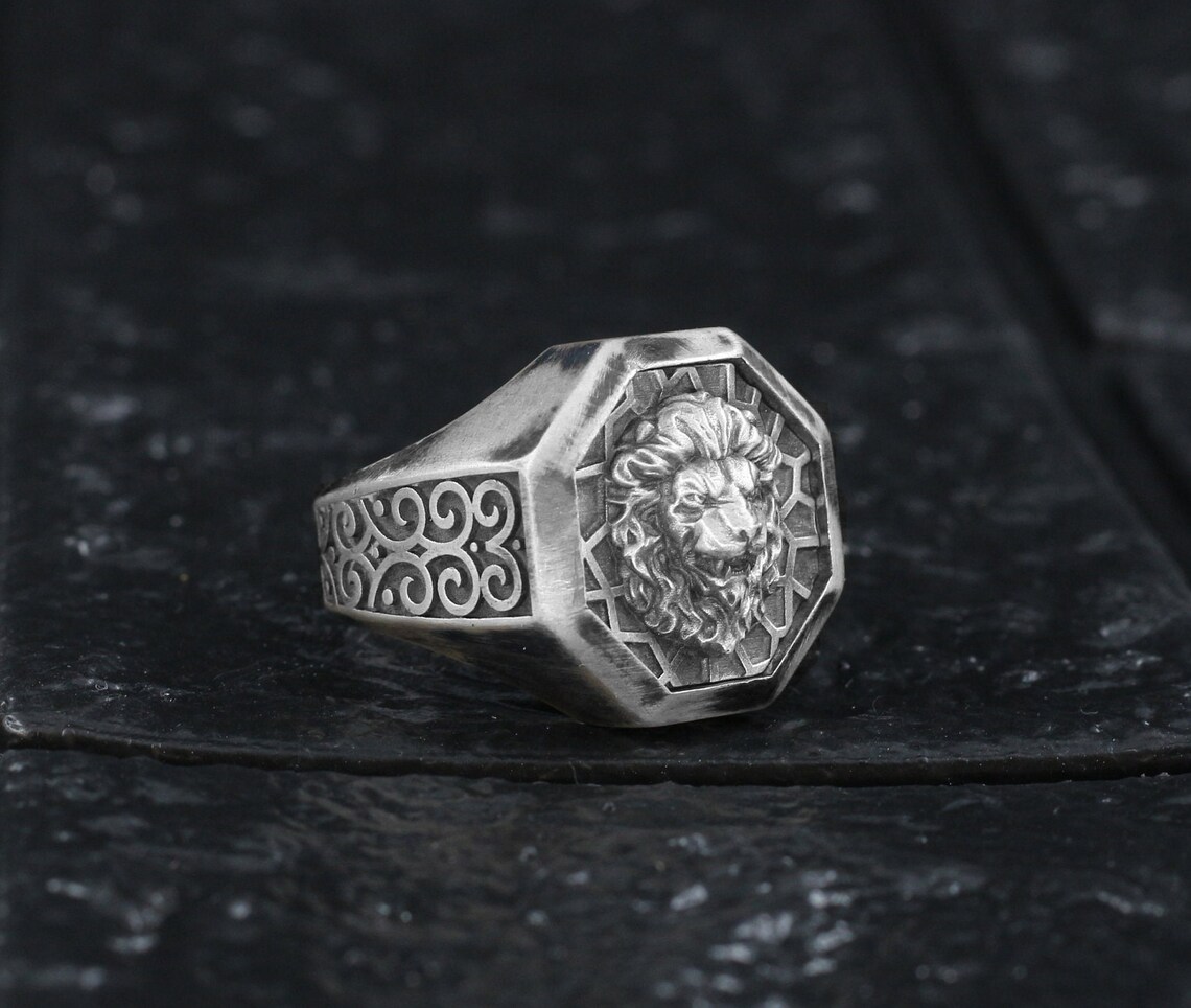 Silver Lion Ring Men Mens Lion Head Ring Silver Pinky Etsy