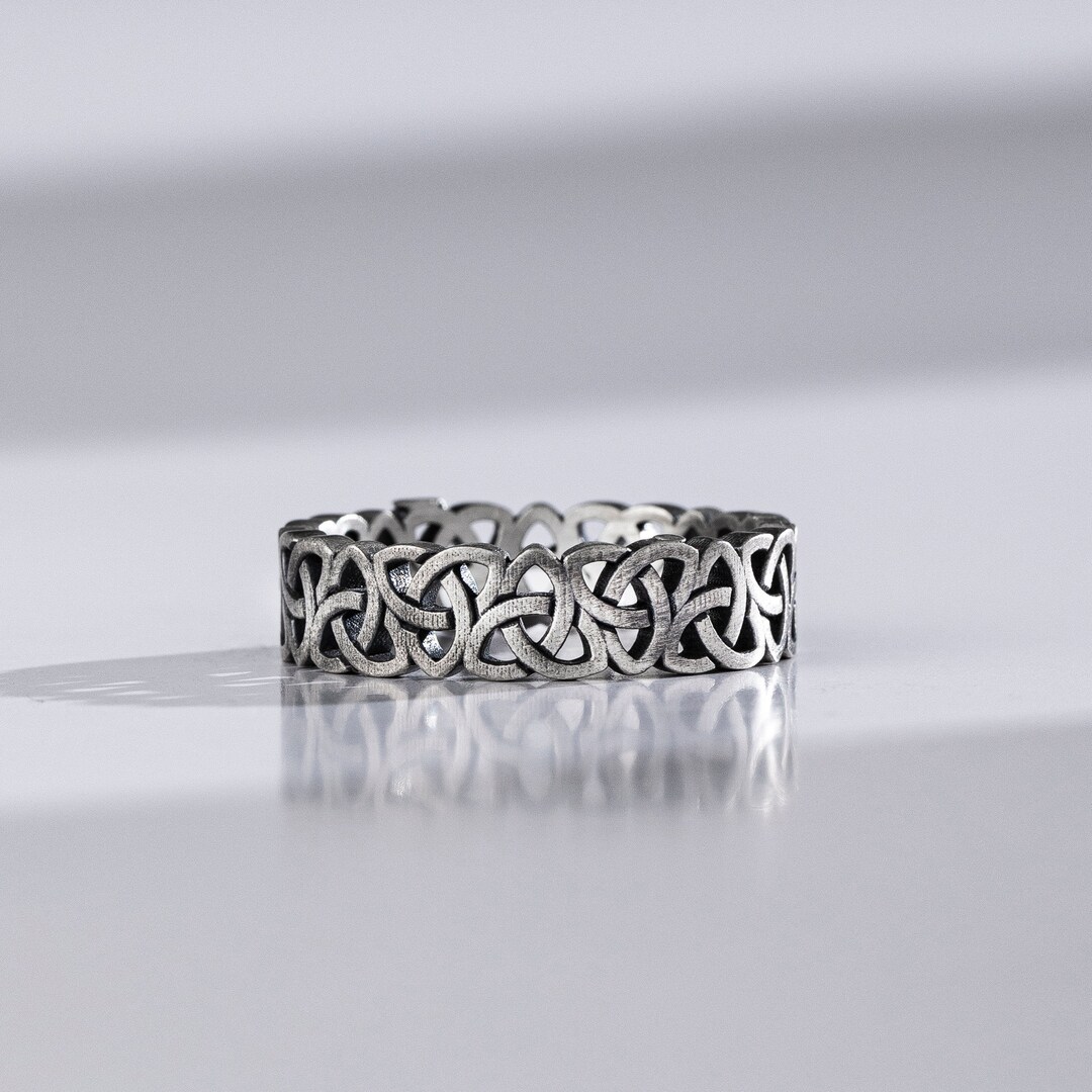 Celtic Knot Dainty Band Ring for Men, Unique Viking Wedding Pinky Ring