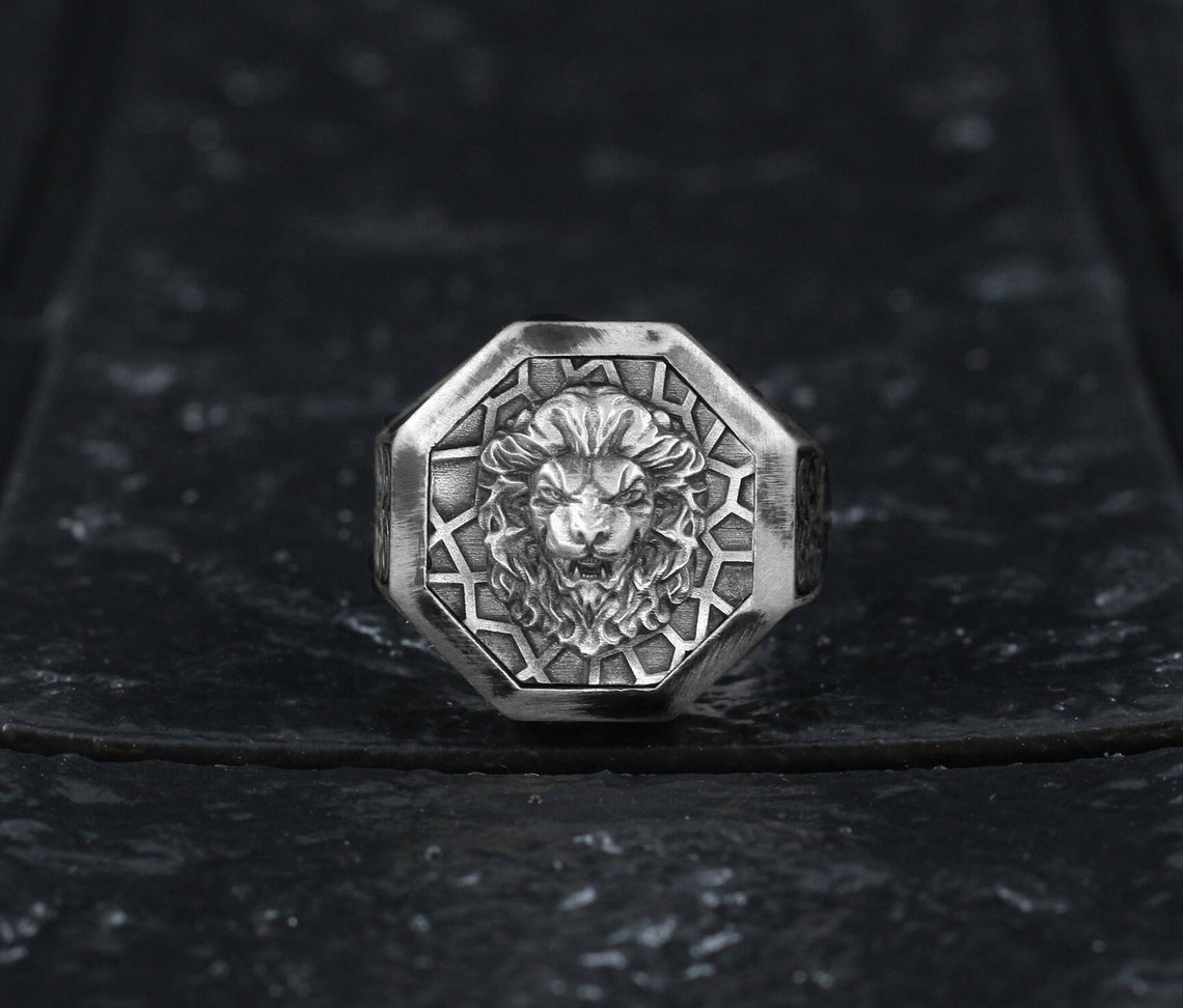 Silver Lion Ring Men Mens Lion Head Ring Silver Pinky Etsy