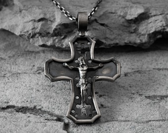 Crucifixion of Jesus Cross Necklace, 925 Sterling Silver Cross Crucifix Necklace, Jesus Protection Pendant, Personalized Cross Pendant