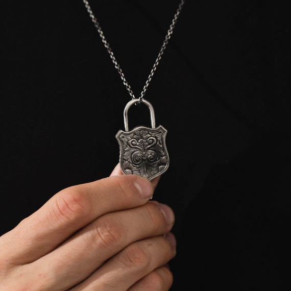 Mens sterling 2024 silver padlock necklace