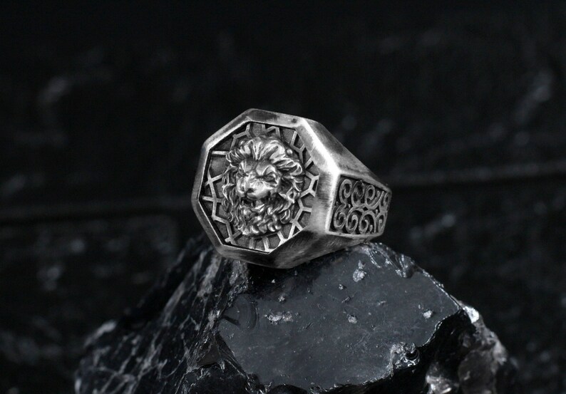 Silver Lion Ring Men Mens Lion Head Ring Silver Pinky Etsy