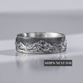 Mountain Band Ring For Men in Sterling Silver, Nature Wedding Ring to Family, Engraved Engagement Ring, Unique Promise Ring, Birthday Gift
