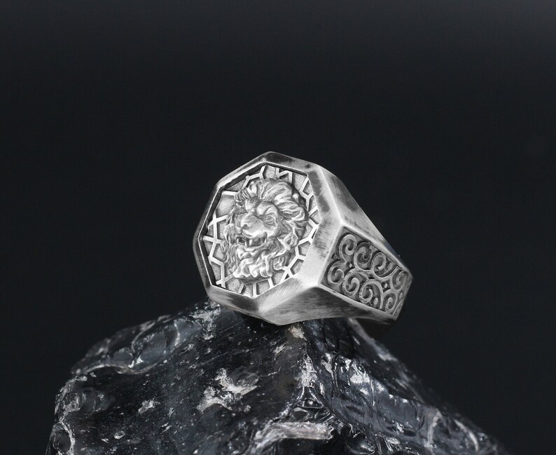 Silver Lion Ring Men Mens Lion Head Ring Silver Pinky Etsy