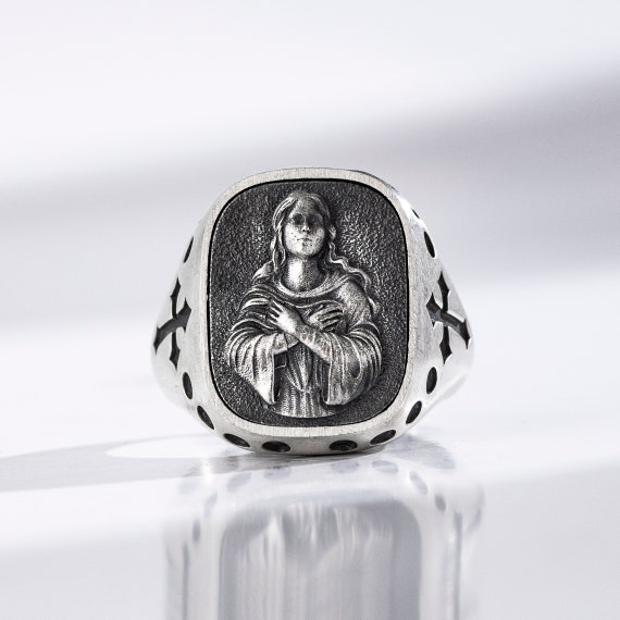 Virgin mary signet ring deals